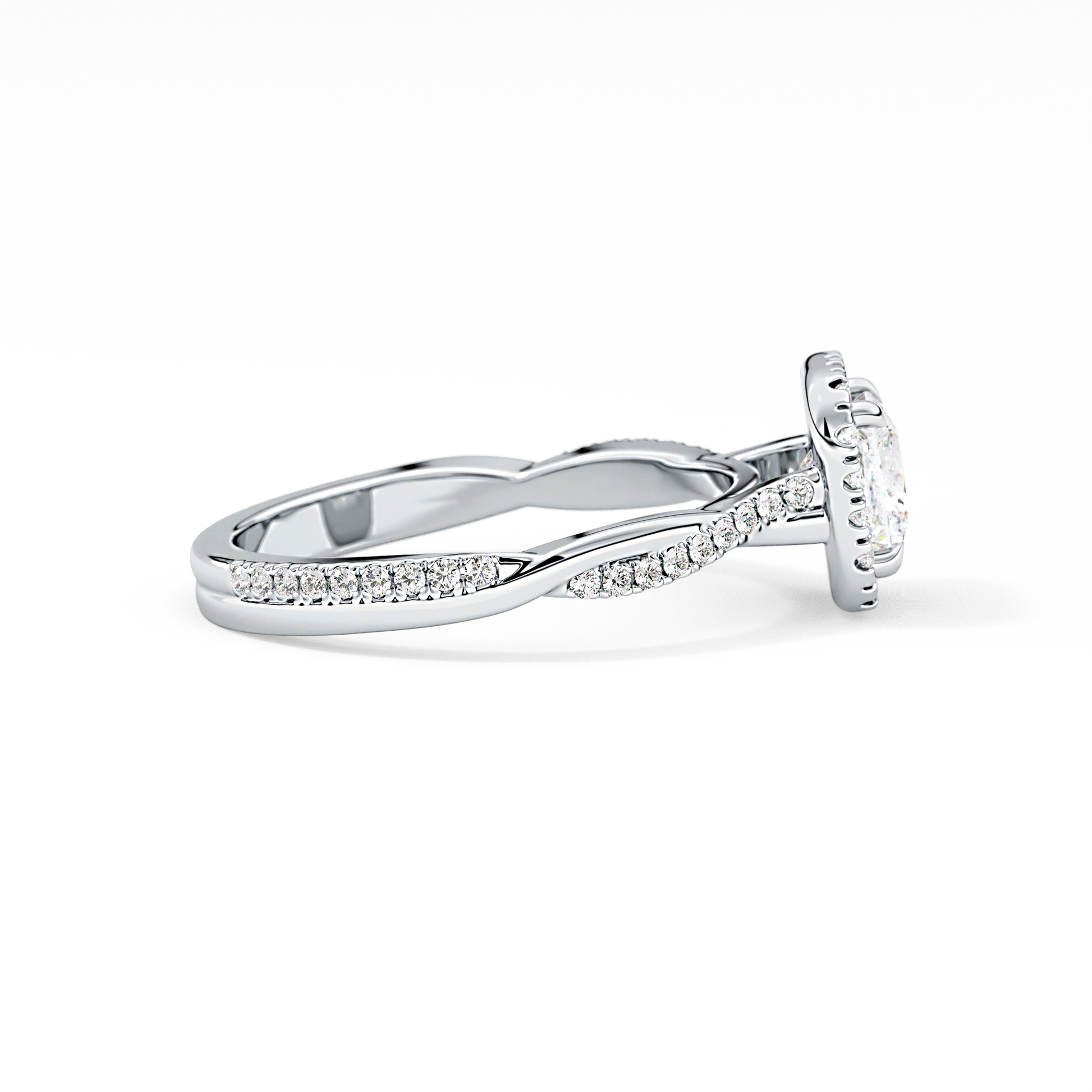 Princess Twisted Shank, Halo and Pave Lab Grown Diamond Engagement Ring