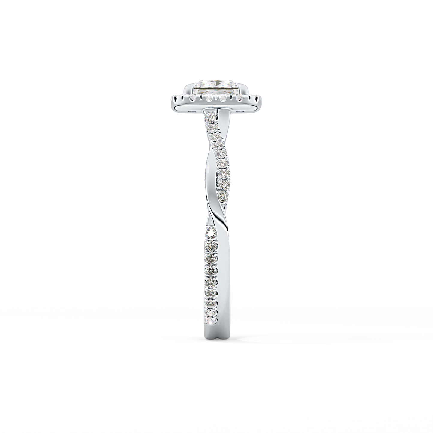 Princess Twisted Shank, Halo and Pave Lab Grown Diamond Engagement Ring