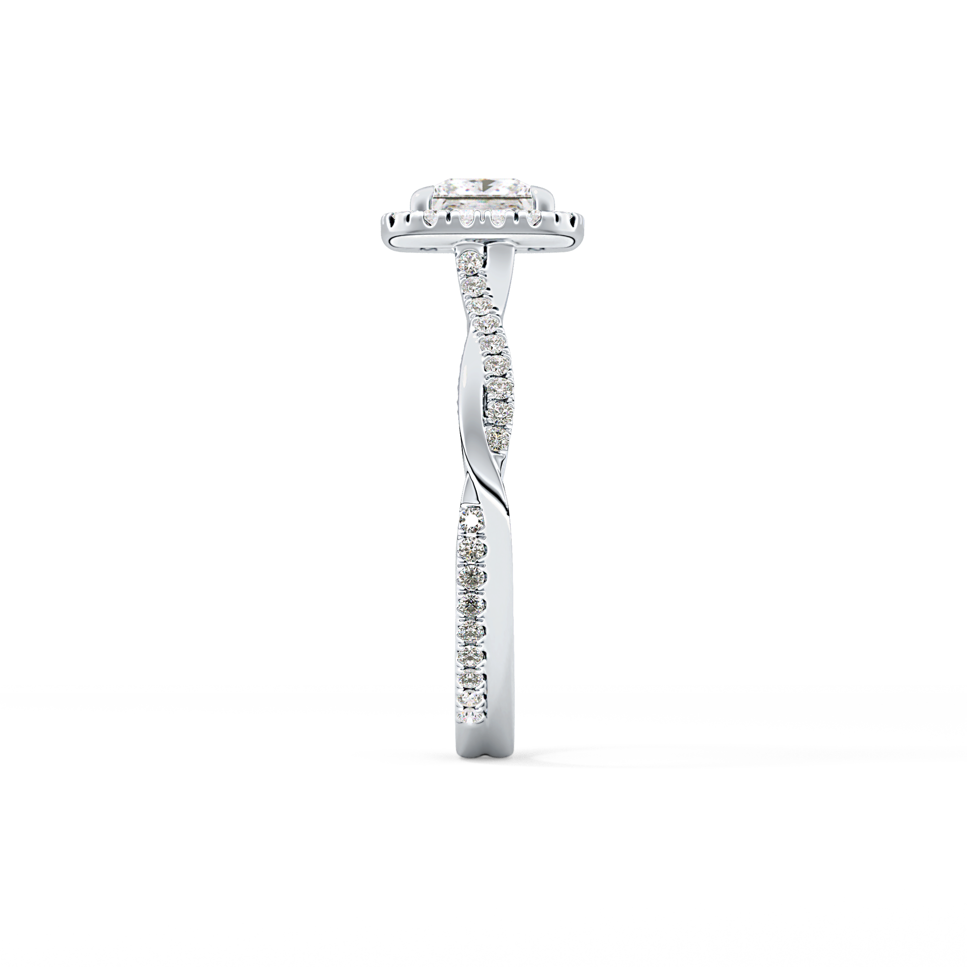 Princess Twisted Shank, Halo and Pave Lab Grown Diamond Engagement Ring