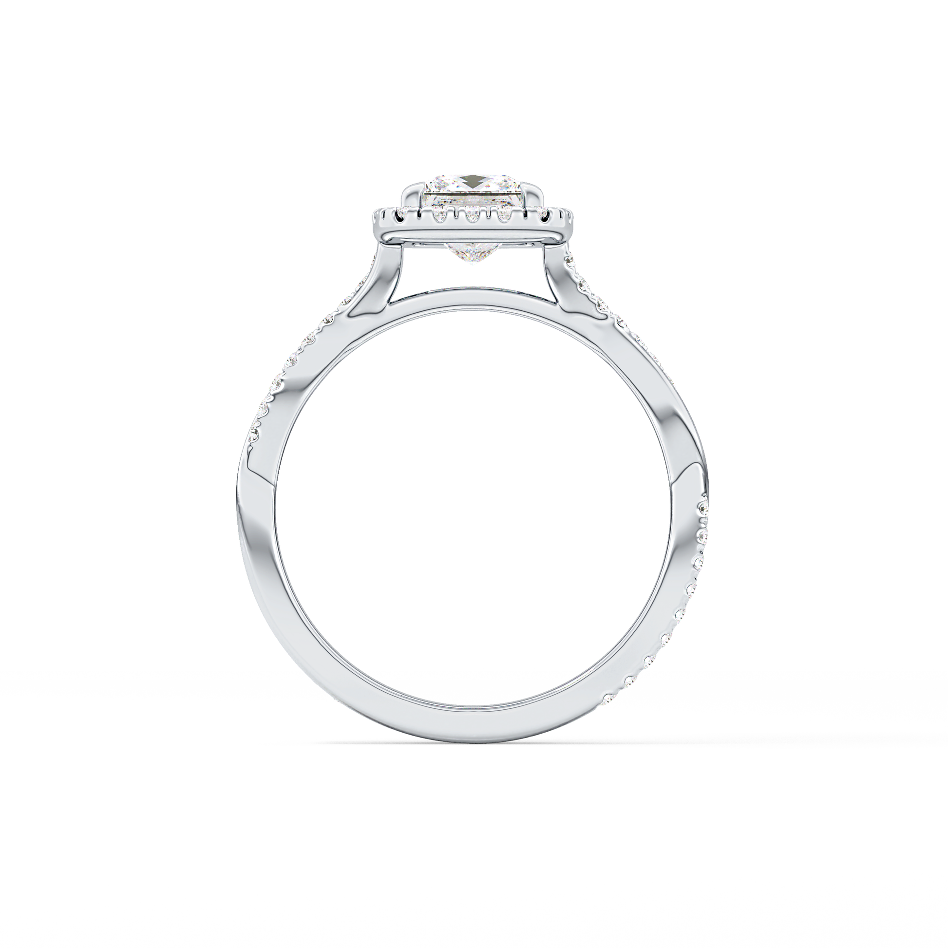 Princess Twisted Shank, Halo and Pave Lab Grown Diamond Engagement Ring