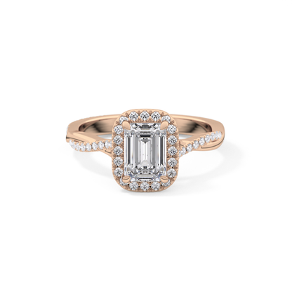 Emerald Twisted Shank, Halo and Pave Lab Grown Diamond Engagement Ring