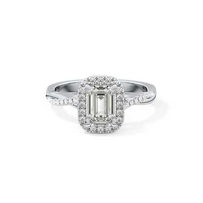 Emerald Twisted Shank, Halo and Pave Lab Grown Diamond Engagement Ring