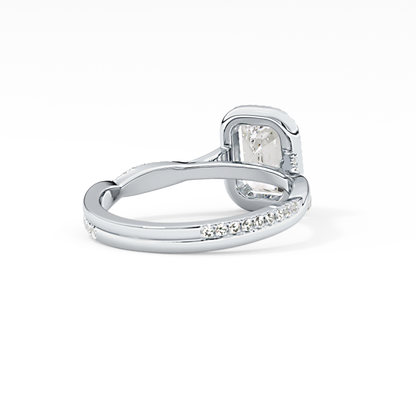 Emerald Twisted Shank, Halo and Pave Lab Grown Diamond Engagement Ring