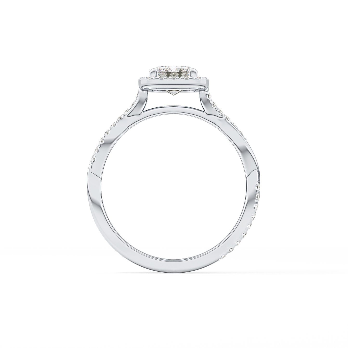 Emerald Twisted Shank, Halo and Pave Lab Grown Diamond Engagement Ring