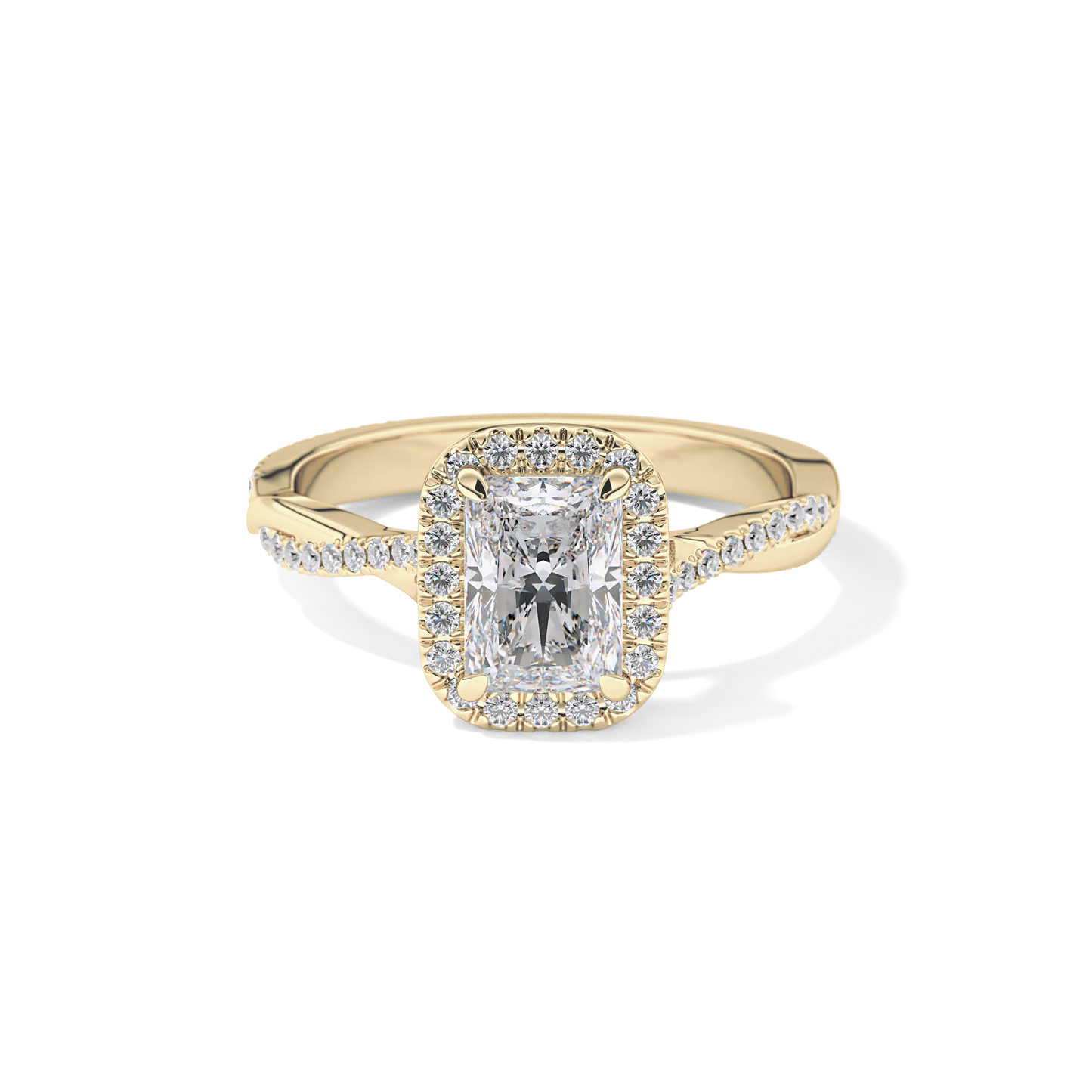 Princess Twisted Shank, Halo and Pave Lab Grown Diamond Engagement Ring