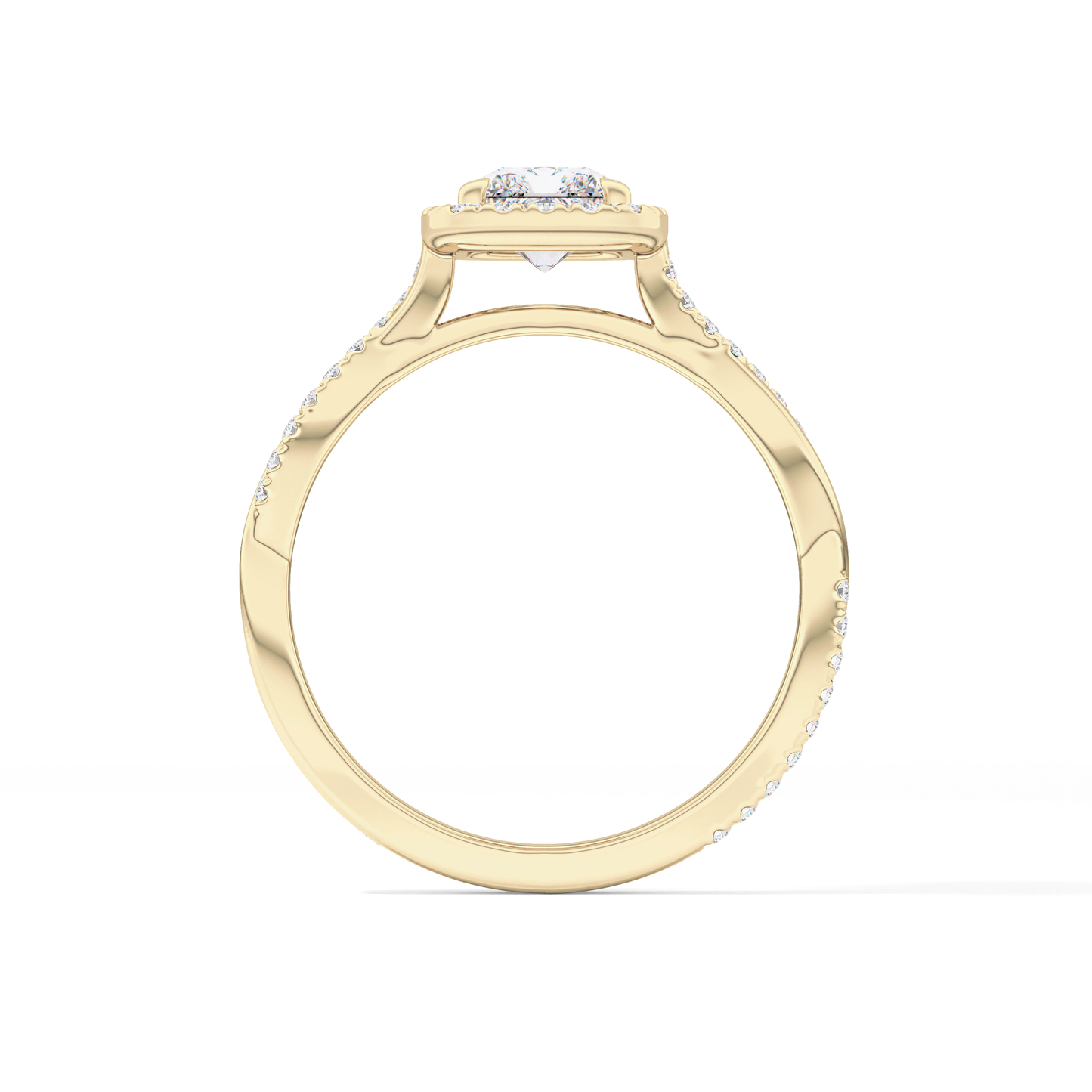 Princess Twisted Shank, Halo and Pave Lab Grown Diamond Engagement Ring