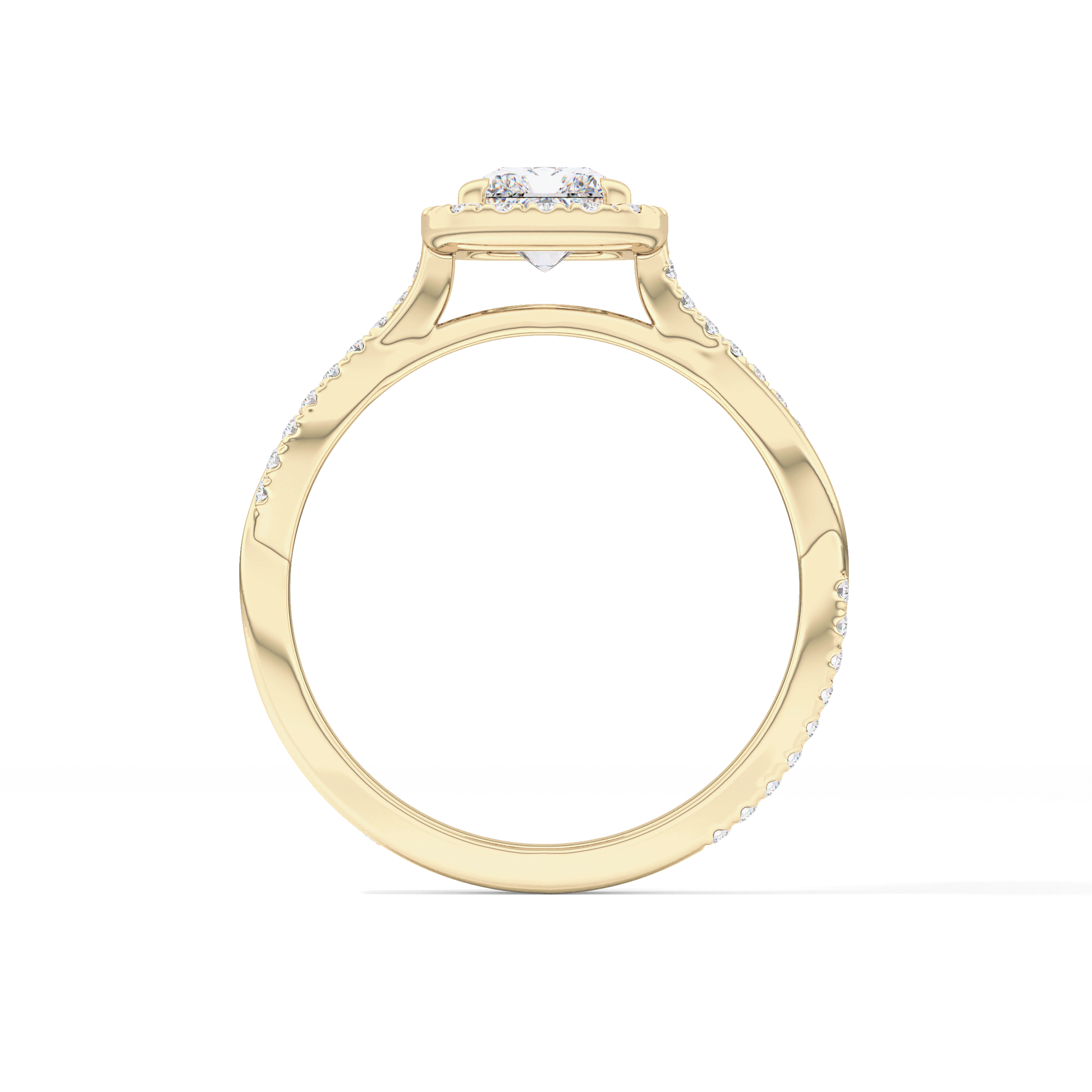 Princess Twisted Shank, Halo and Pave Lab Grown Diamond Engagement Ring