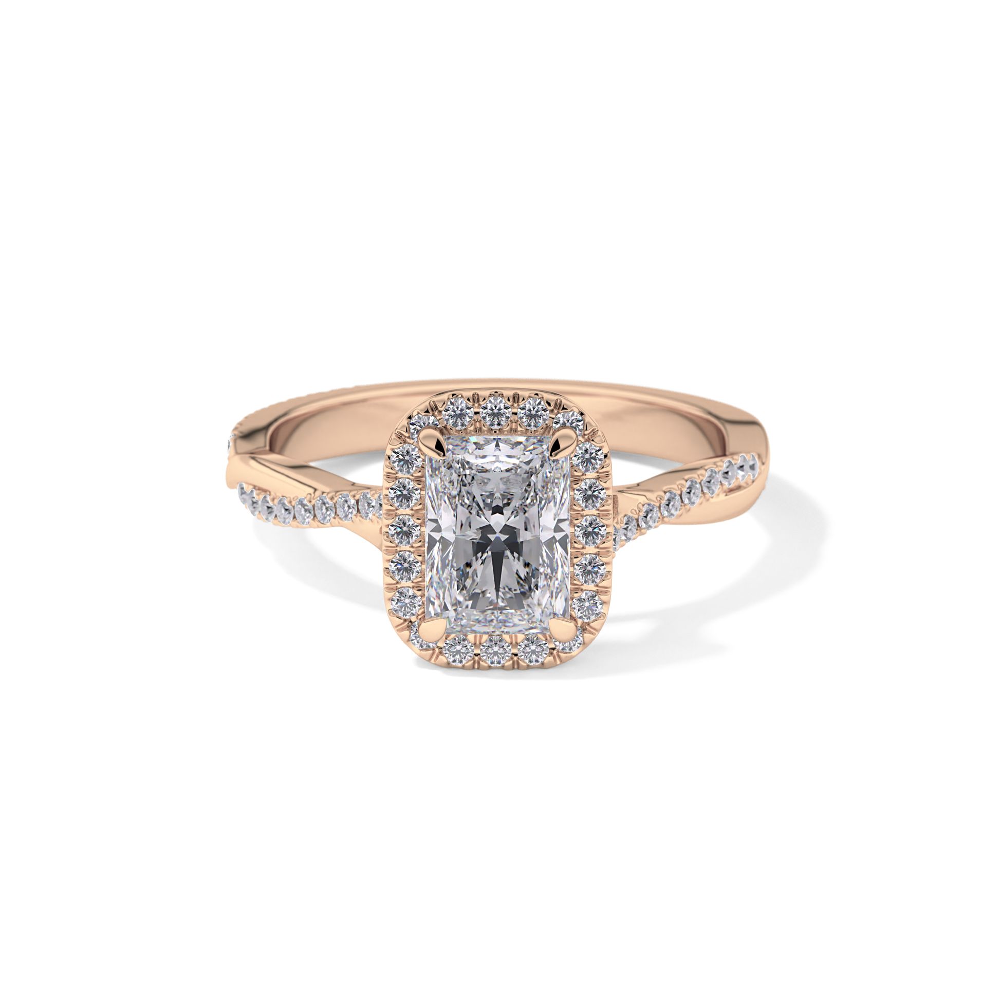 Princess Twisted Shank, Halo and Pave Lab Grown Diamond Engagement Ring