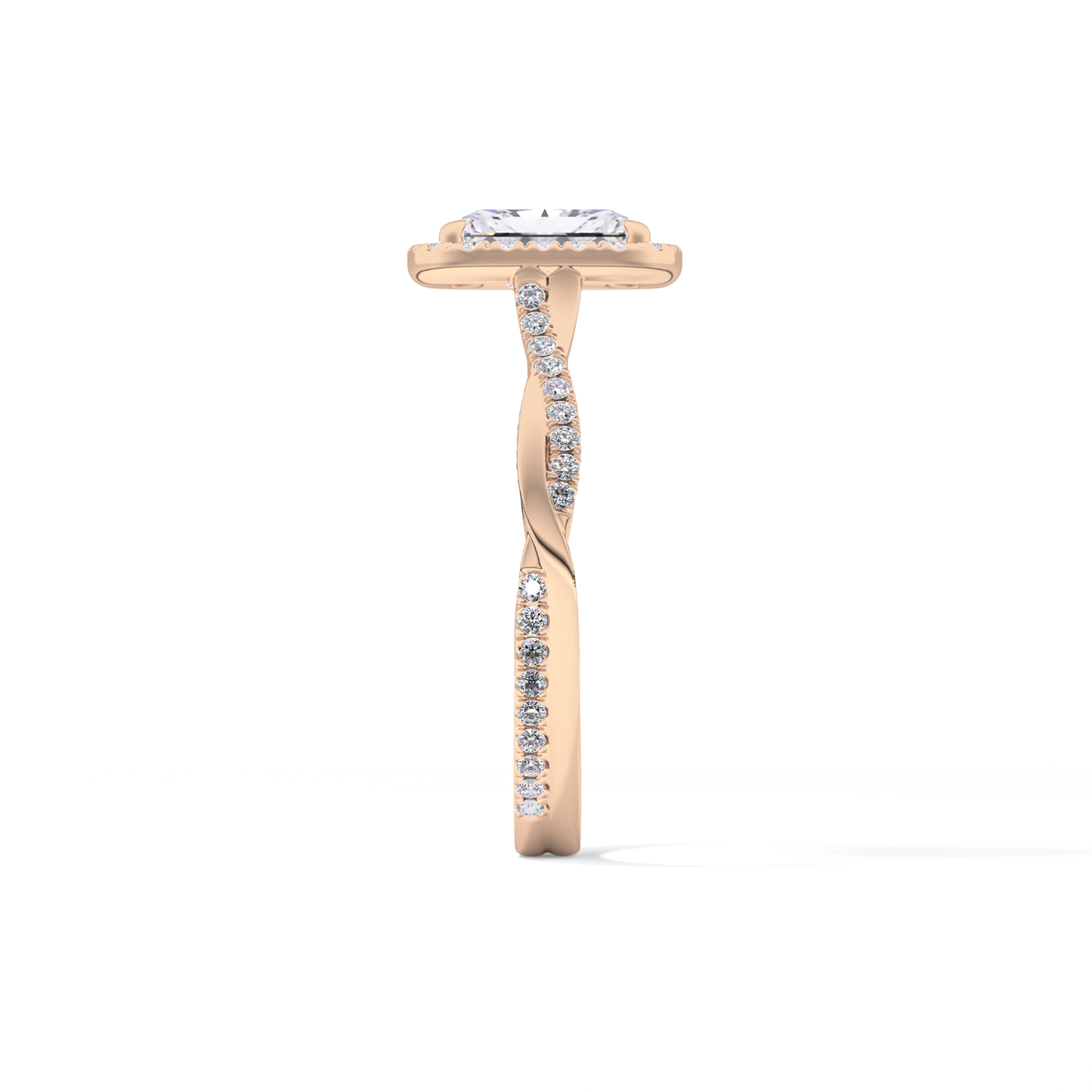 Princess Twisted Shank, Halo and Pave Lab Grown Diamond Engagement Ring