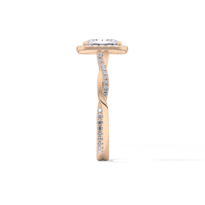 Princess Twisted Shank, Halo and Pave Lab Grown Diamond Engagement Ring