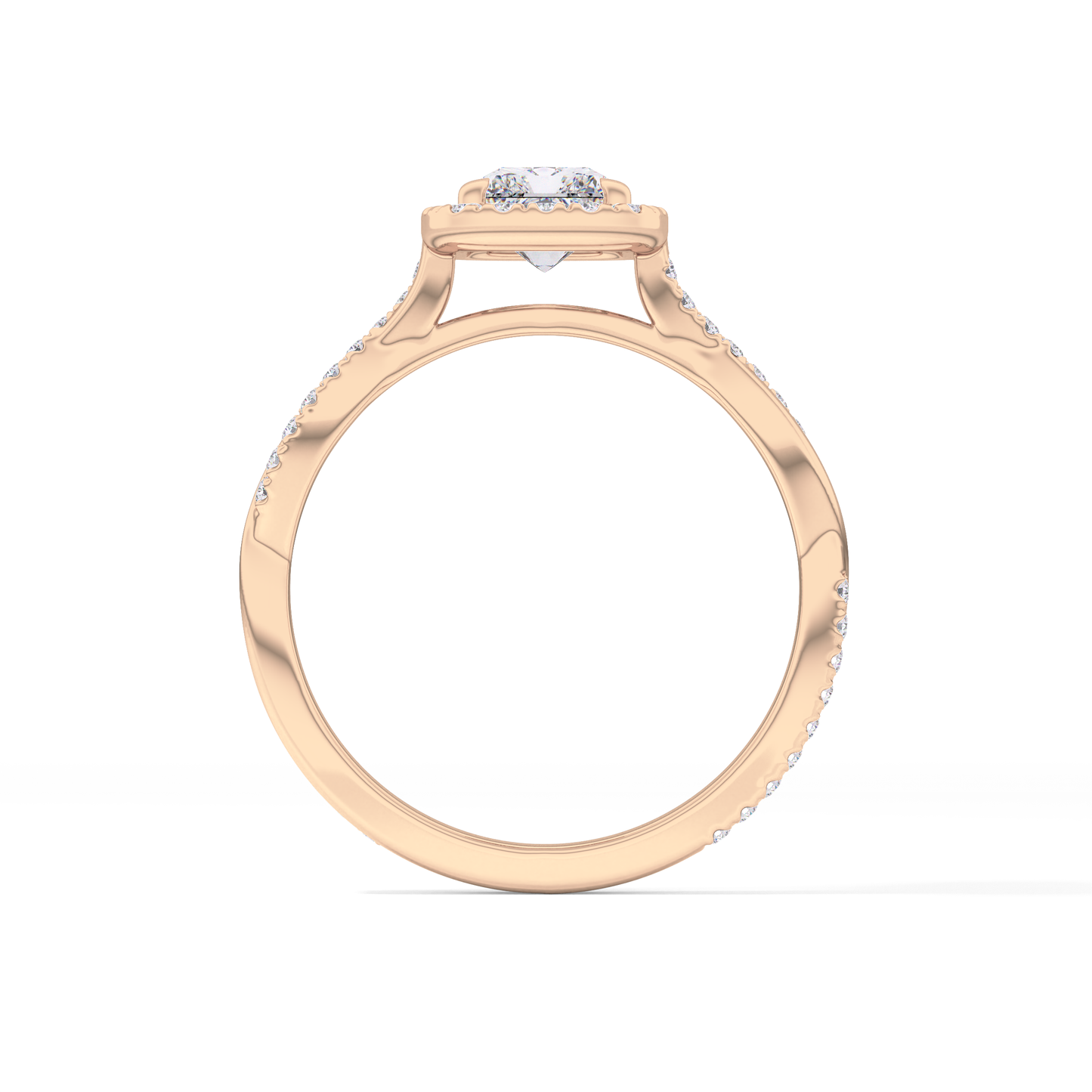 Princess Twisted Shank, Halo and Pave Lab Grown Diamond Engagement Ring
