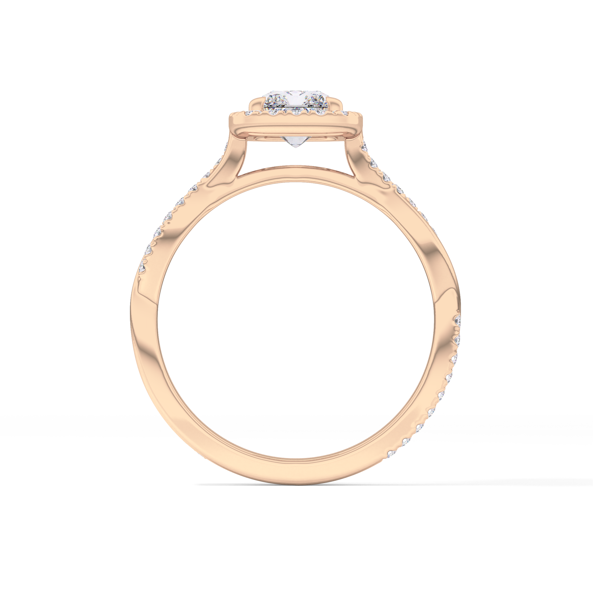 Princess Twisted Shank, Halo and Pave Lab Grown Diamond Engagement Ring
