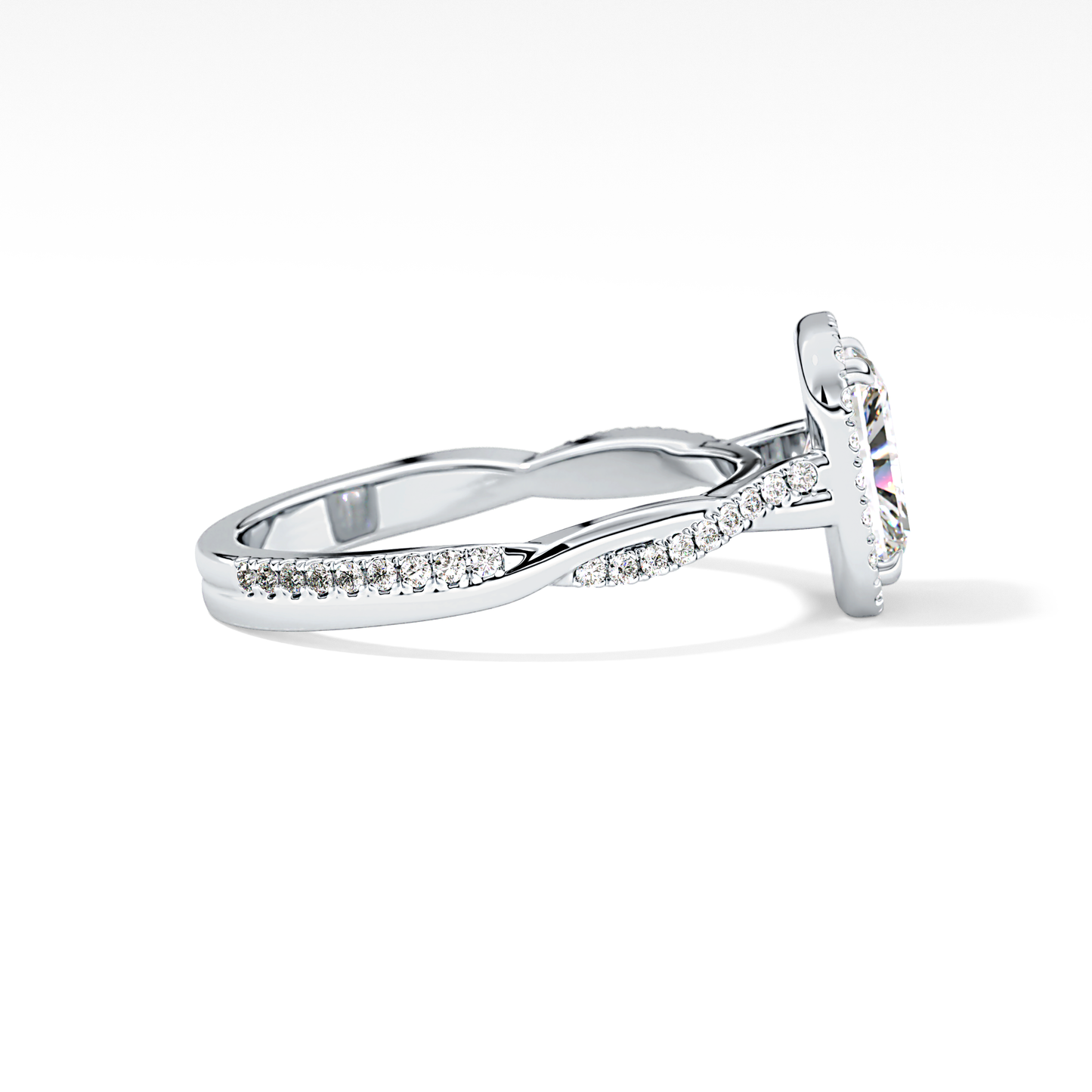 Princess Twisted Shank, Halo and Pave Lab Grown Diamond Engagement Ring