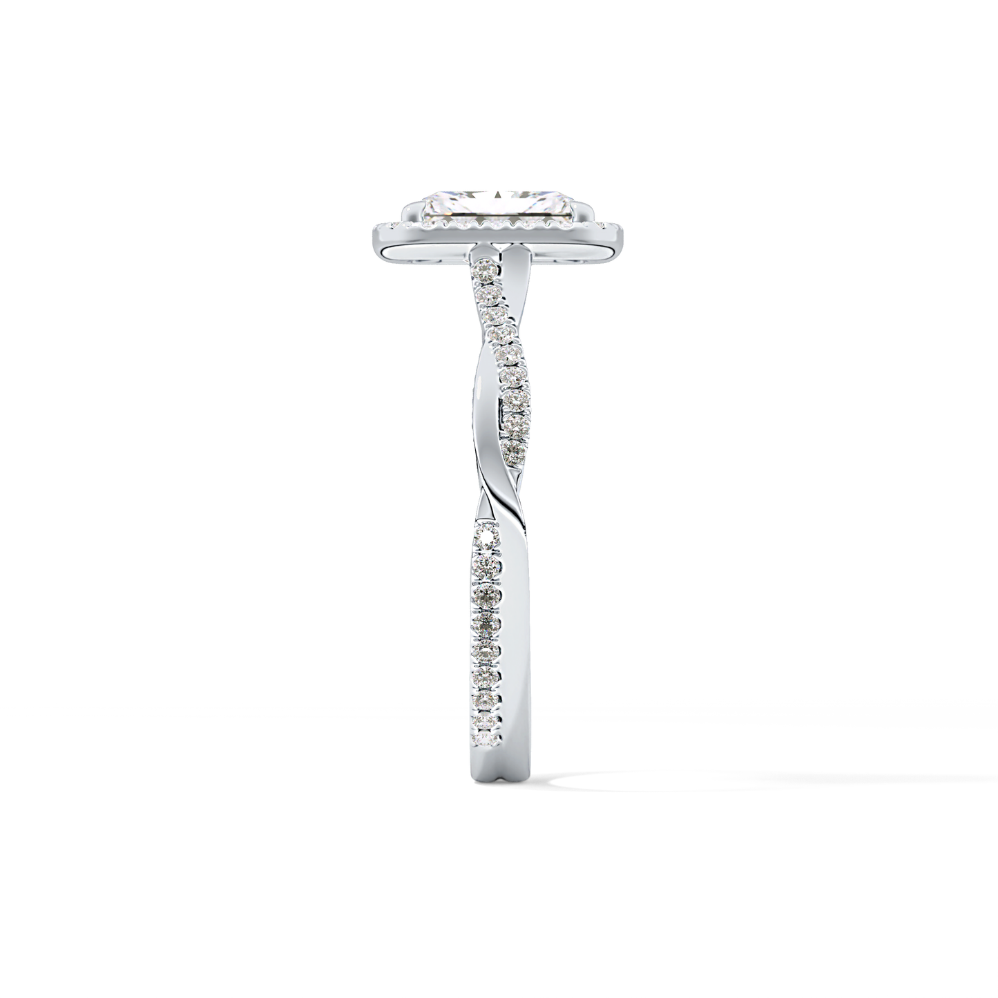 Princess Twisted Shank, Halo and Pave Lab Grown Diamond Engagement Ring