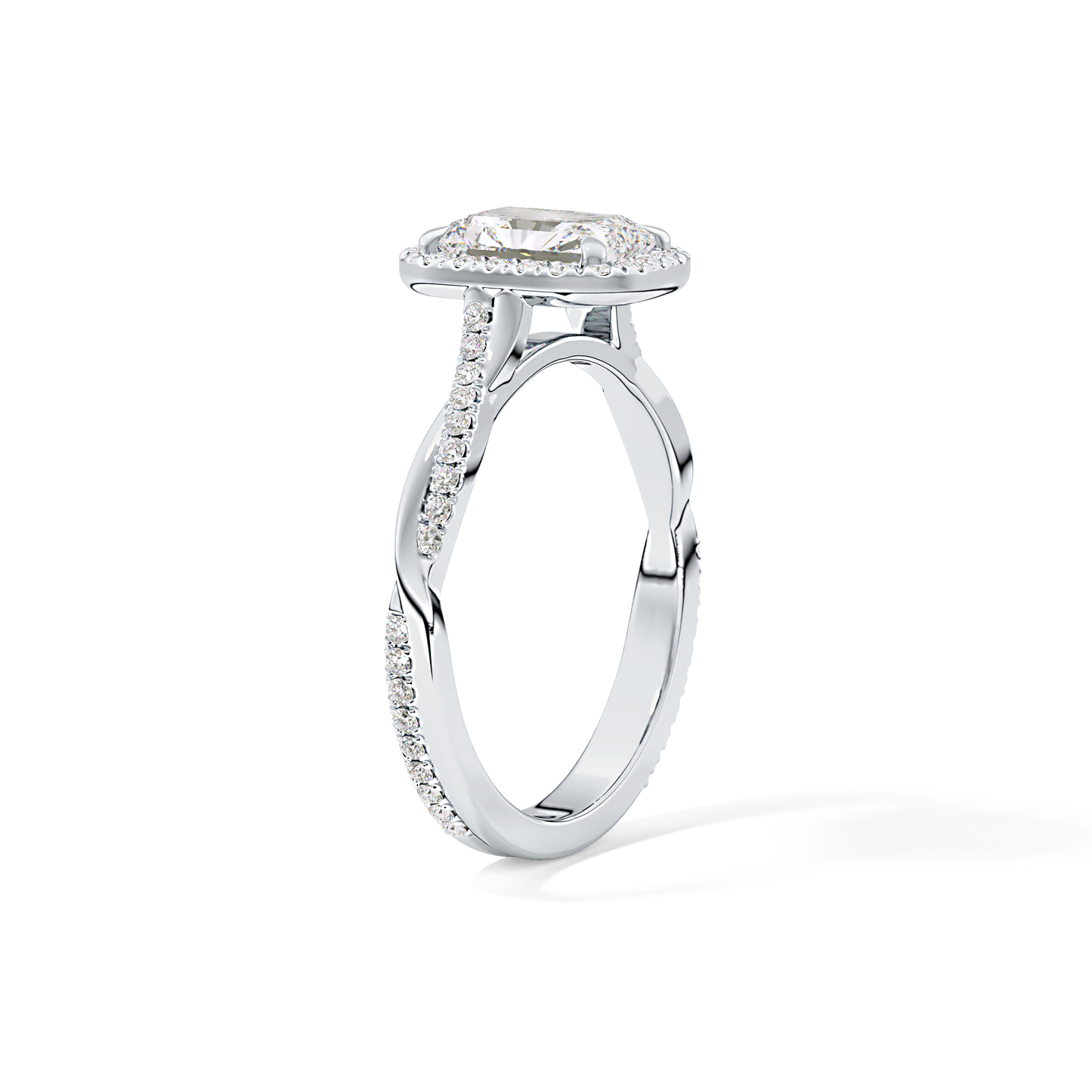 Princess Twisted Shank, Halo and Pave Lab Grown Diamond Engagement Ring