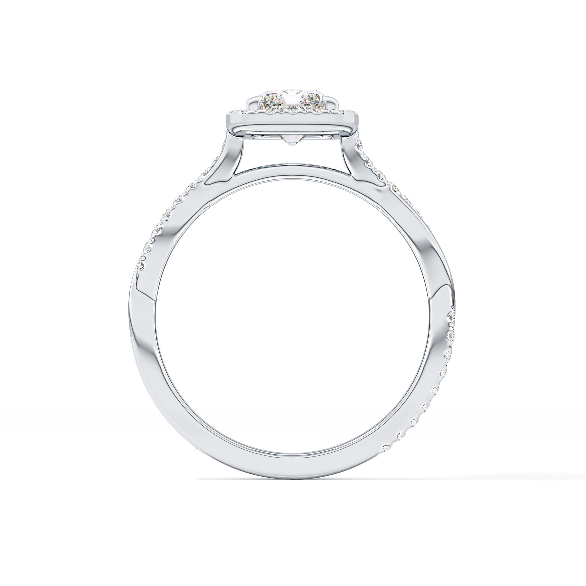 Princess Twisted Shank, Halo and Pave Lab Grown Diamond Engagement Ring