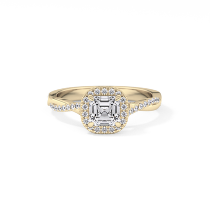 Asscher Twisted Shank, Halo and Pave Lab Grown Diamond Engagement Ring