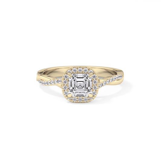 Asscher Twisted Shank, Halo and Pave Lab Grown Diamond Engagement Ring