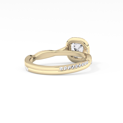 Asscher Twisted Shank, Halo and Pave Lab Grown Diamond Engagement Ring