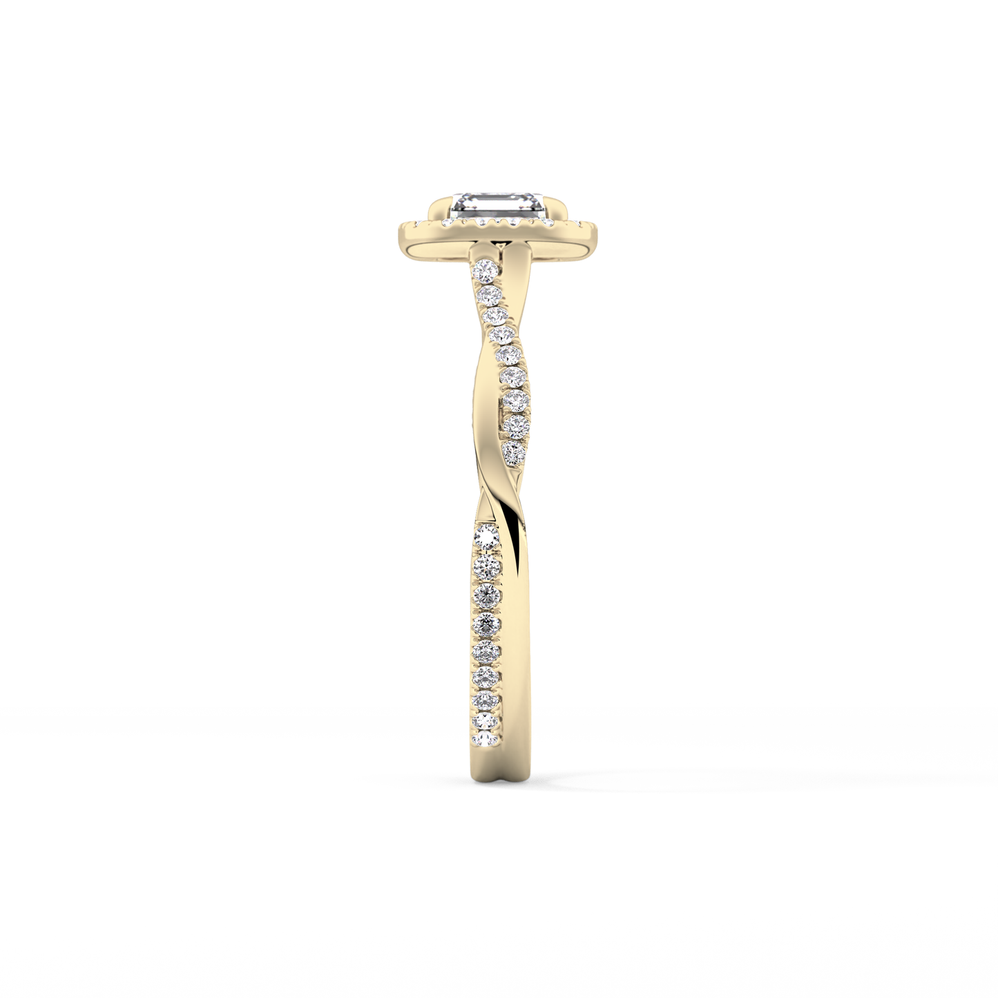 Asscher Twisted Shank, Halo and Pave Lab Grown Diamond Engagement Ring