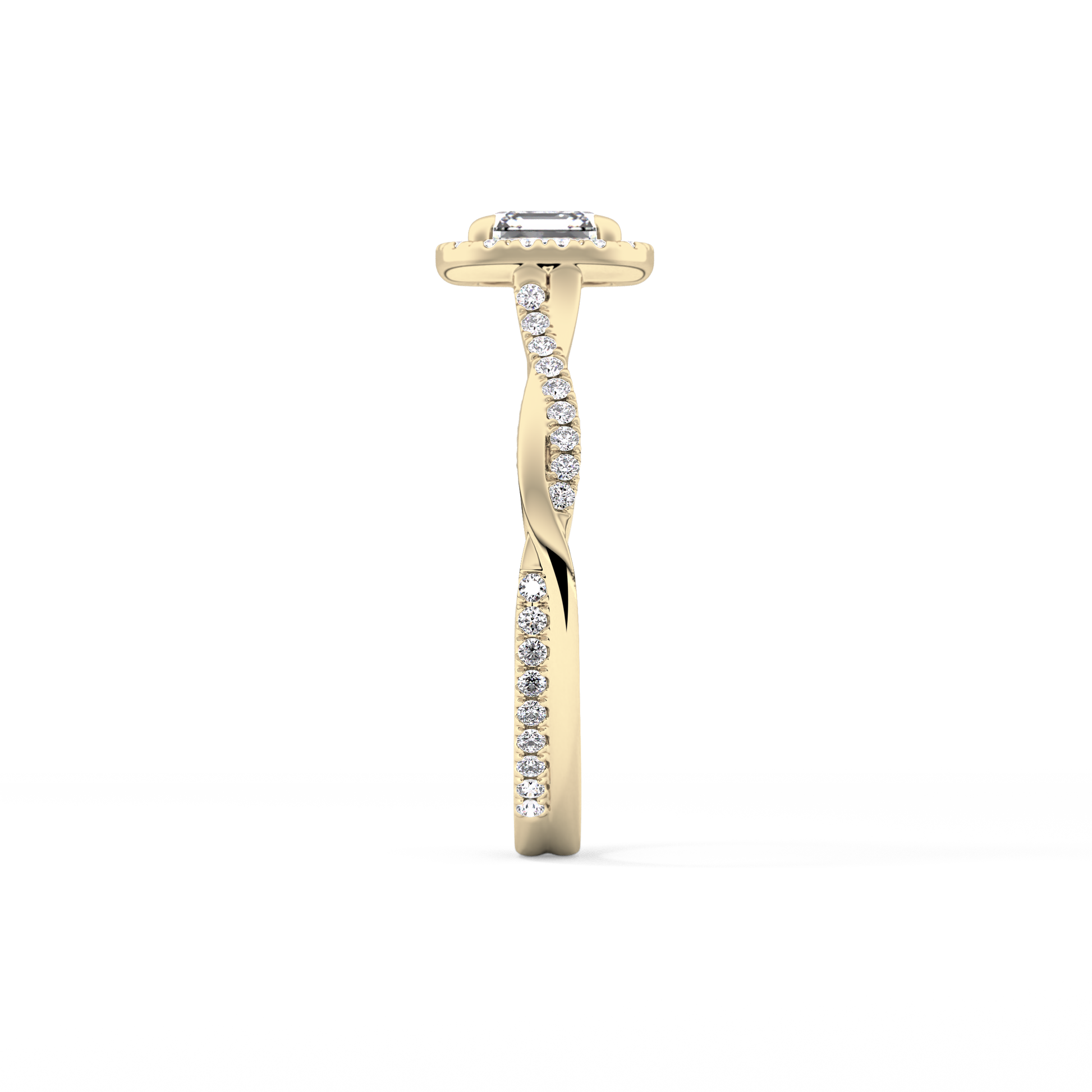 Asscher Twisted Shank, Halo and Pave Lab Grown Diamond Engagement Ring