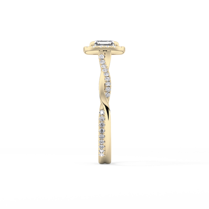 Asscher Twisted Shank, Halo and Pave Lab Grown Diamond Engagement Ring