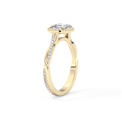 Asscher Twisted Shank, Halo and Pave Lab Grown Diamond Engagement Ring