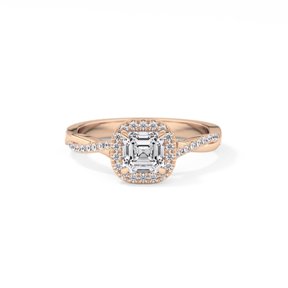 Asscher Twisted Shank, Halo and Pave Lab Grown Diamond Engagement Ring