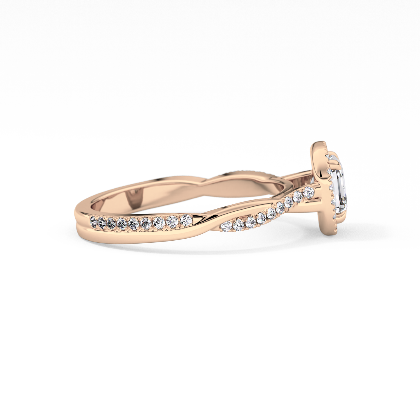 Asscher Twisted Shank, Halo and Pave Lab Grown Diamond Engagement Ring