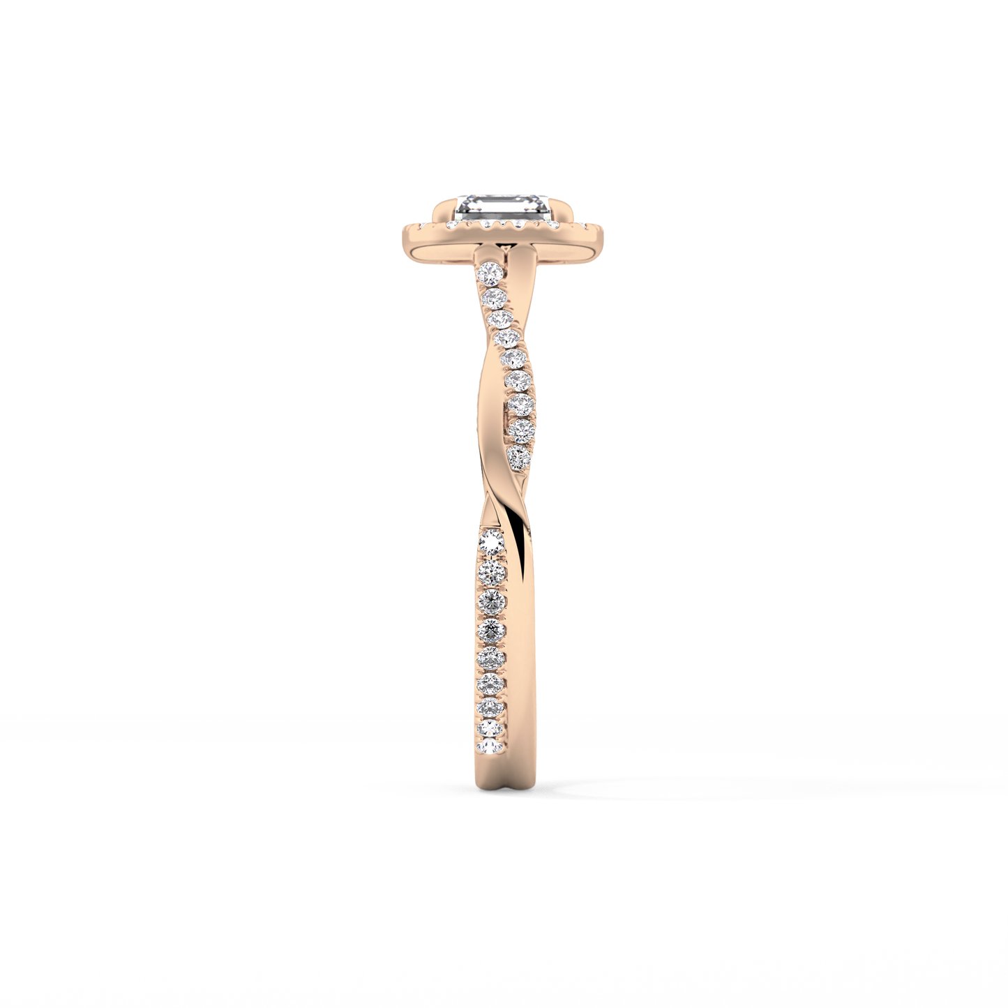 Asscher Twisted Shank, Halo and Pave Lab Grown Diamond Engagement Ring