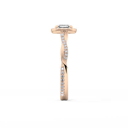 Asscher Twisted Shank, Halo and Pave Lab Grown Diamond Engagement Ring