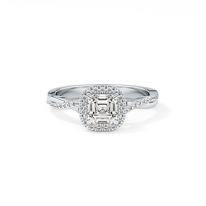 Asscher Twisted Shank, Halo and Pave Lab Grown Diamond Engagement Ring