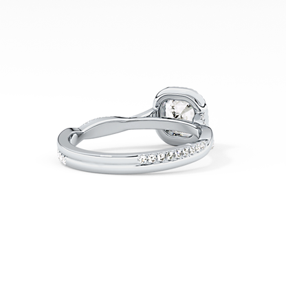 Asscher Twisted Shank, Halo and Pave Lab Grown Diamond Engagement Ring