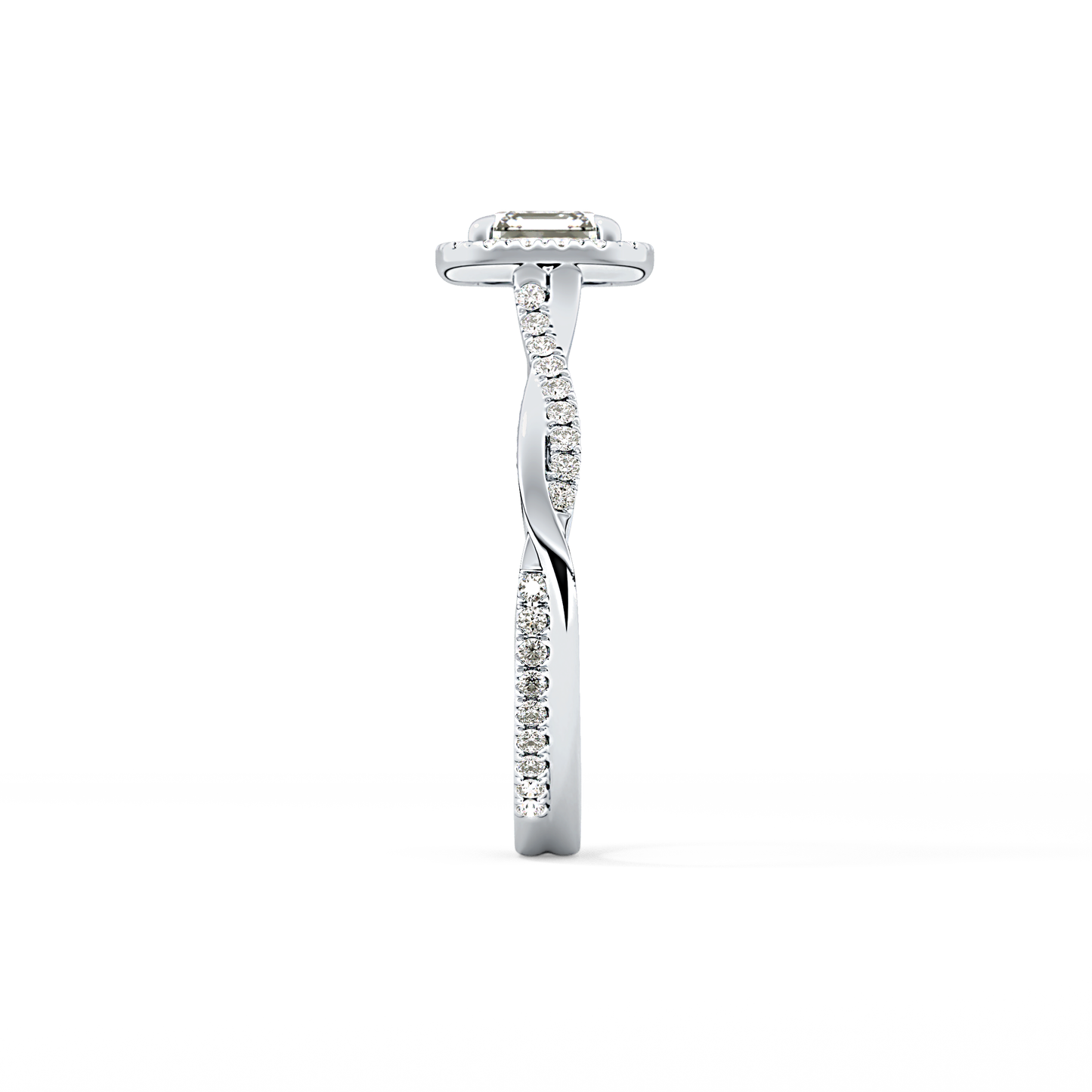 Asscher Twisted Shank, Halo and Pave Lab Grown Diamond Engagement Ring