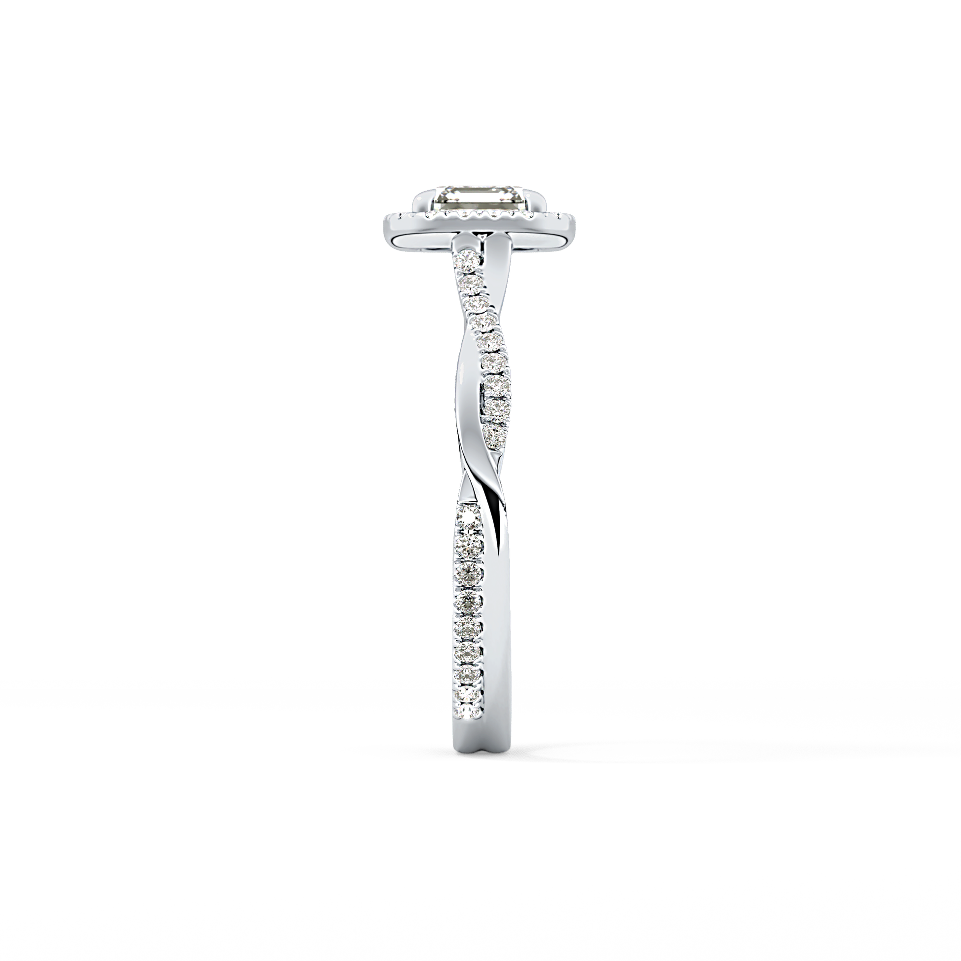 Asscher Twisted Shank, Halo and Pave Lab Grown Diamond Engagement Ring