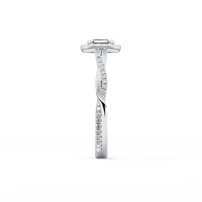Asscher Twisted Shank, Halo and Pave Lab Grown Diamond Engagement Ring