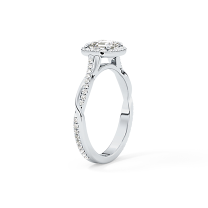 Asscher Twisted Shank, Halo and Pave Lab Grown Diamond Engagement Ring
