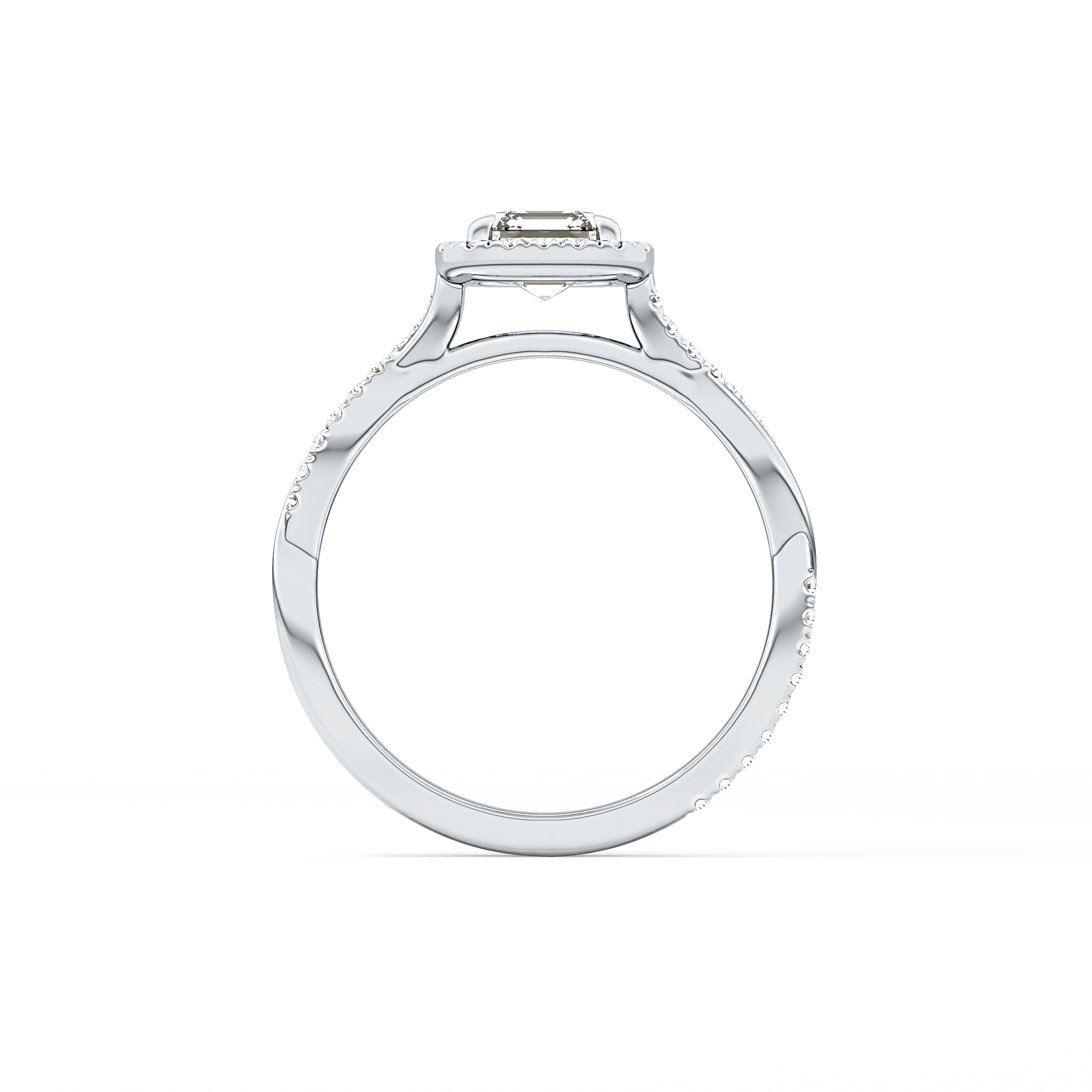 Asscher Twisted Shank, Halo and Pave Lab Grown Diamond Engagement Ring