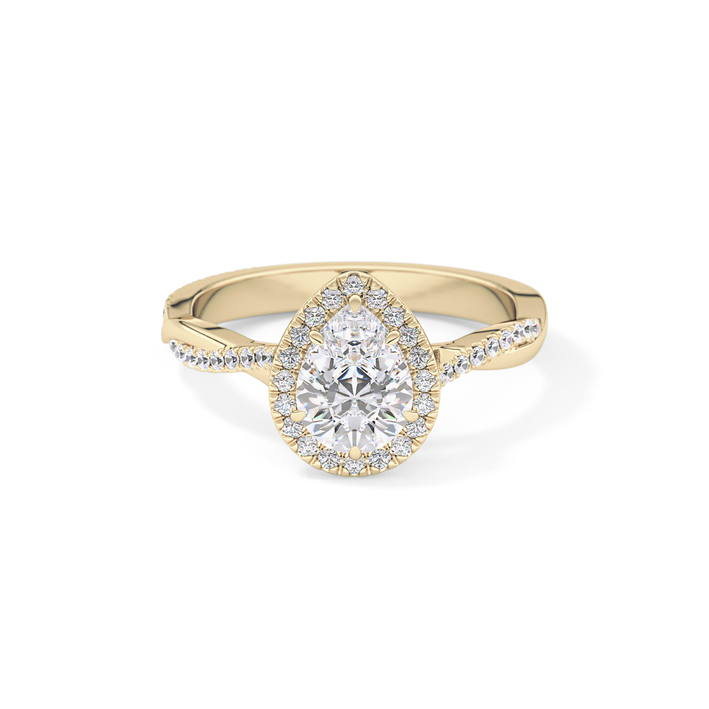 Pear Twisted Shank, Halo and Pave Lab Grown Diamond Engagement Ring