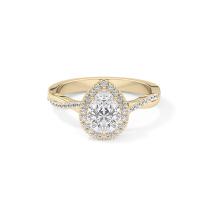Pear Twisted Shank, Halo and Pave Lab Grown Diamond Engagement Ring