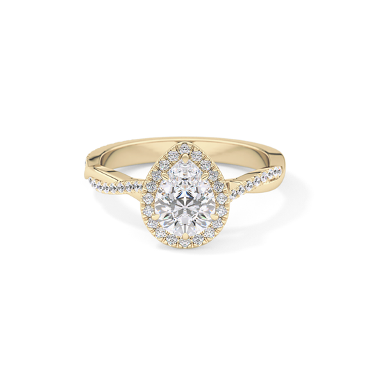 Pear Twisted Shank, Halo and Pave Lab Grown Diamond Engagement Ring