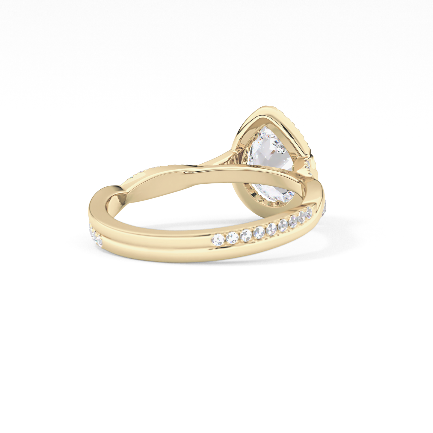Pear Twisted Shank, Halo and Pave Lab Grown Diamond Engagement Ring