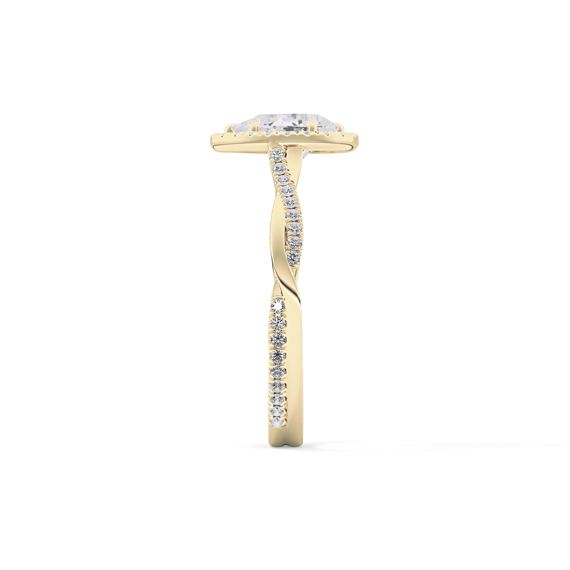 Pear Twisted Shank, Halo and Pave Lab Grown Diamond Engagement Ring