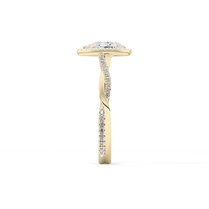Pear Twisted Shank, Halo and Pave Lab Grown Diamond Engagement Ring