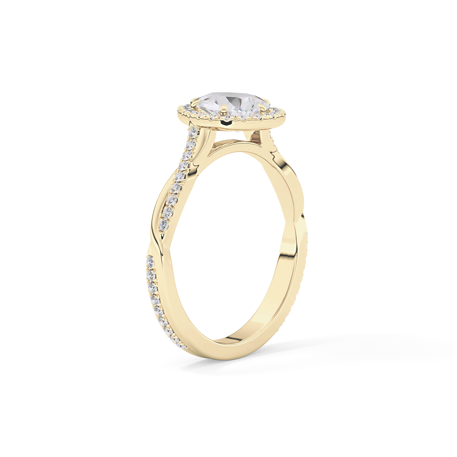 Pear Twisted Shank, Halo and Pave Lab Grown Diamond Engagement Ring