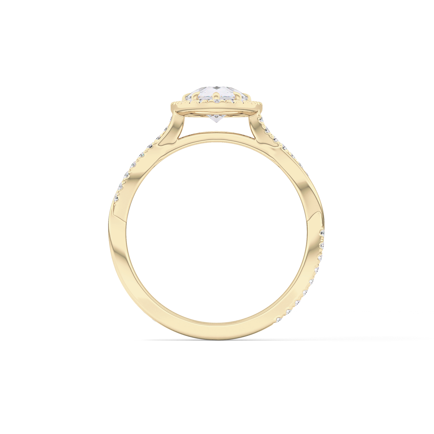 Pear Twisted Shank, Halo and Pave Lab Grown Diamond Engagement Ring