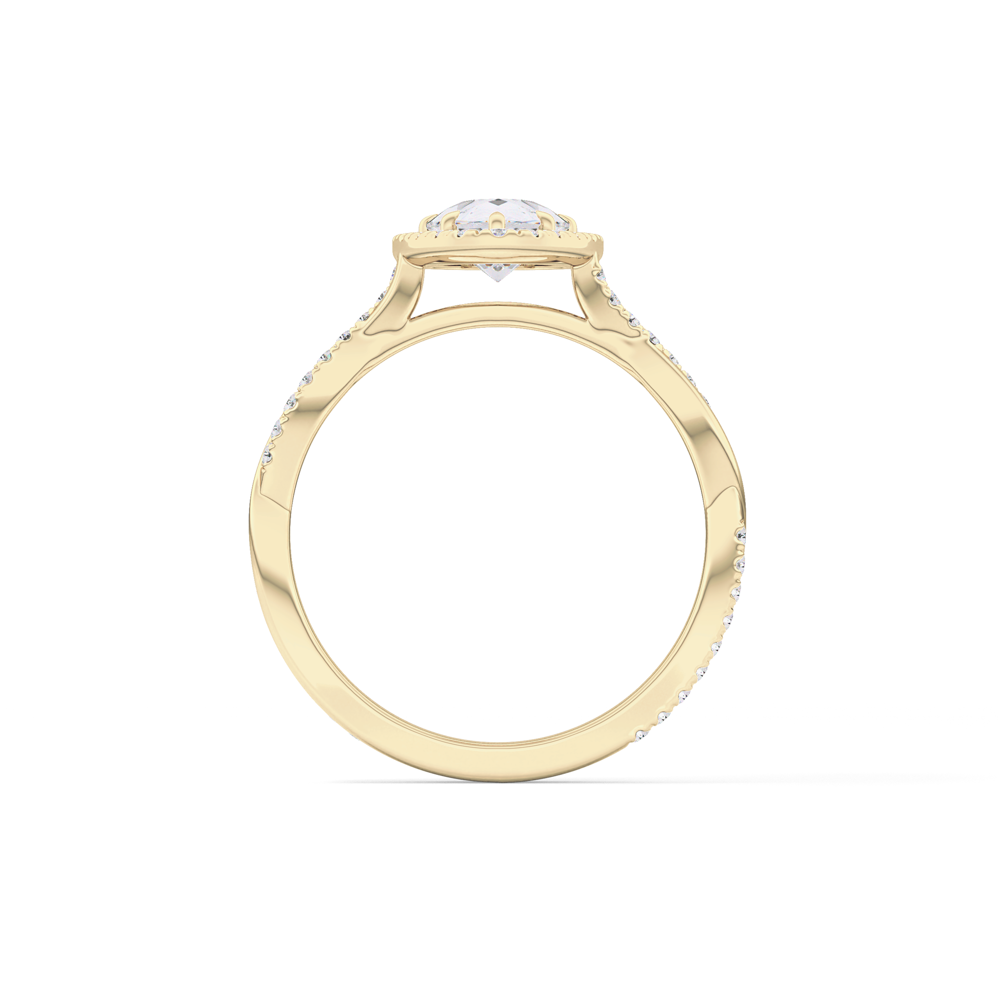 Pear Twisted Shank, Halo and Pave Lab Grown Diamond Engagement Ring