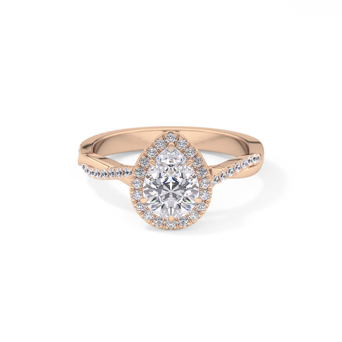 Pear Twisted Shank, Halo and Pave Lab Grown Diamond Engagement Ring