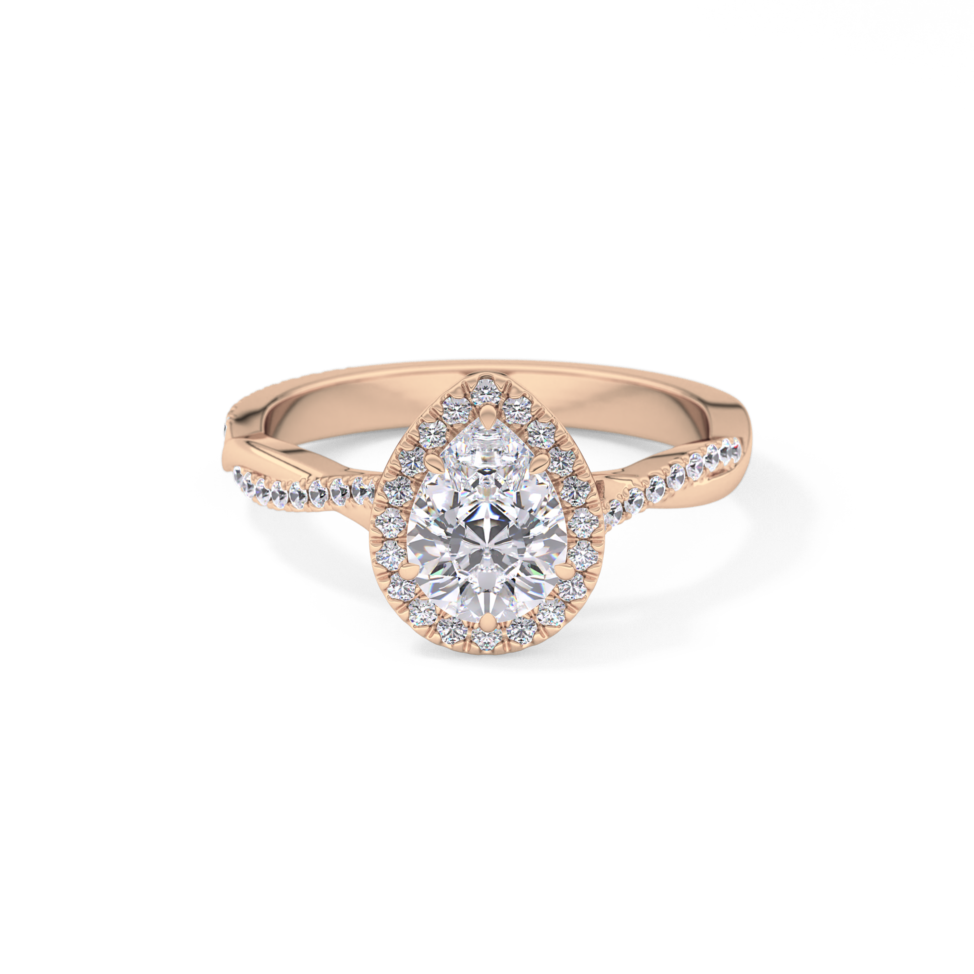Pear Twisted Shank, Halo and Pave Lab Grown Diamond Engagement Ring