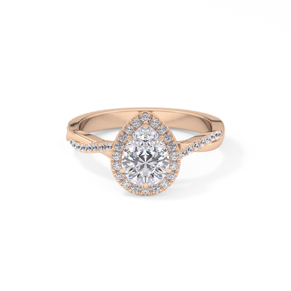 Pear Twisted Shank, Halo and Pave Lab Grown Diamond Engagement Ring